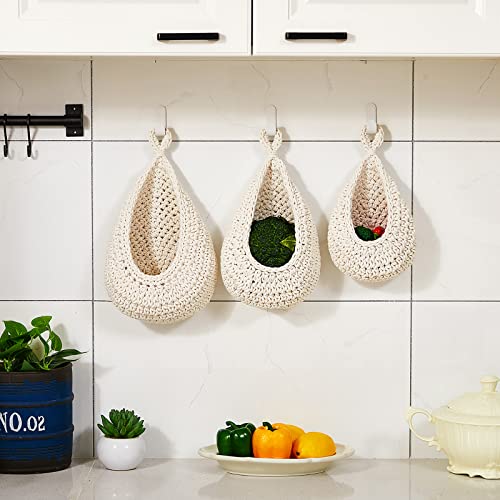 Image of Honeydak 3 Hanging Baskets, White, Teardrop, Cotton Rope