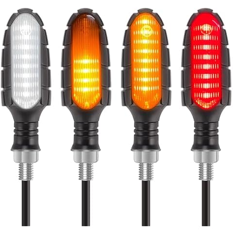 Kinstecks 4PCS Motorcycle Indicators Flowing Turn Signal Lights Motorbike Turning Indicators Daytime Running Lights Taillights Brake Lights 12V for Motorcycle Motorbike LED Amber White Red Cover