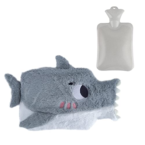 LUFEIS Bouillotte 1L, Bouteille Eau Chaude avec Housse, Bouteille d'Eau Chaude, Bouillotte Peluche Lavable, Bouillotte Enfant Requin à Grande Bouche, Bouillotte Animale, Bouillotte à Eau Déhoussable Cover