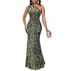 Cololura Women Sequin Elegant Sexy One Shoulder Tassel Mermaid Bodycon Cocktail Evening Dress