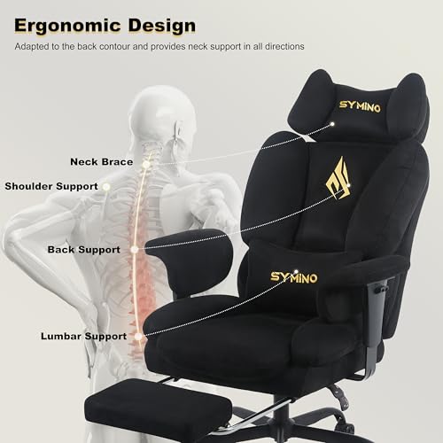 Image of Symino Gaming Chair with Footrest, Up /Down Armrests, Suede Fabric Ergonomic Office Chair, 155 Recline Computer Chair for Desk, Black