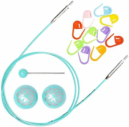 Knitter's Pride Mindful Cord 22-Inches (56cm) Swivel Interchangeable With 1 inch Markings Fits All Dreamz, Karbonz, Ginger, Nova Circular Needle Tip Sizes Bundled with 10 Artsiga Crafts Stitch Markers