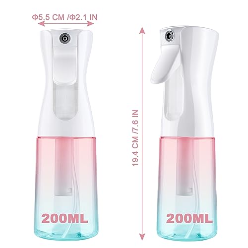 URAQT Sprühflasche, 200 ml Zerstäuber Sprühflasche Haare Klein, Salon Wasserspray Spray Bottle Hair, Wassersprühflasche Sprühflaschen für Frisuren, Pflanzen zum Putzen (200 ml – Farbverlauf rosa-grün)