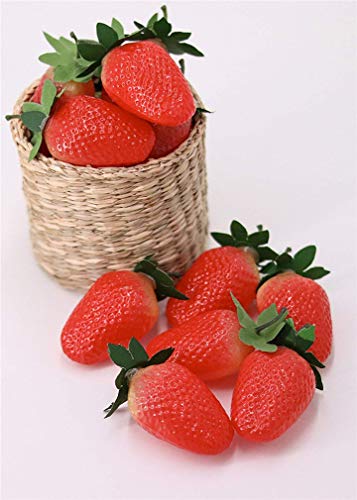 Image of Ulalaza 12Pcs Fake Strawberry Artificial Fruits Model Lifelike Big Red Strawberry Party Decoration Desk Ornament