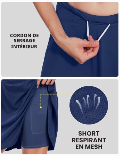 Desol Jupe de tennis pour femme de 50 cm - Longueur genou - Taille haute - Avec 4 poches - Jupe de golf avec short - Avec cordon de serrage réglable - Jupe de sport pour tennis, golf, course, bleu, S – vue 4