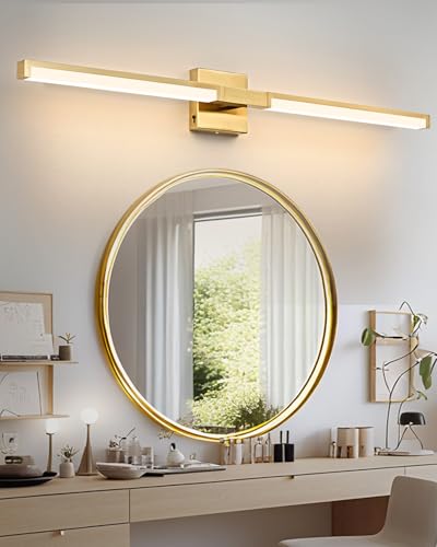 Image of OKELI 40 Inch Bathroom Vanity Light Fixtures, Gold Modern Light Fixtures Over Mirror, 24W 5CCT Dimmable Wall Light