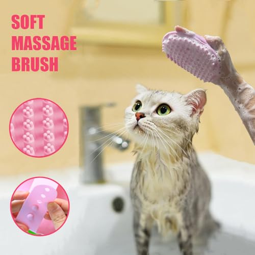 Image of Cat Brush for Shedding 5pcs - Long Haired Cats Brush, Indoor Cats Brush, Small Dogs Brush, Matted Fur Hair Brush with Flea Comb Set, Pink