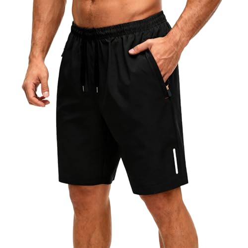 LXEASYGO Mens Swim Shorts with Zip Pockets Quick Dry Summer Beach Swimming Trunks Stretch Men's Board Shorts (UK, Alpha, L, Regular, Regular, Black)