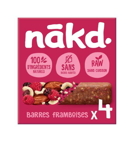 Nākd. Framboises | Raw Barres de Fruits et Noix | 100% D'ingrédients Naturels | Sans Sucre Ajoutés | Vegan | 4 x 35g | 140g