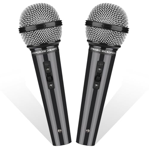 Faux Micro Enfant, Microphones Factice Noir, Intéressant Simulation Micro Jouet, Microphones Jouet pour Enfants Adultes Scène Amusante Photographie Fête Accessoires (Noir-2pcs)