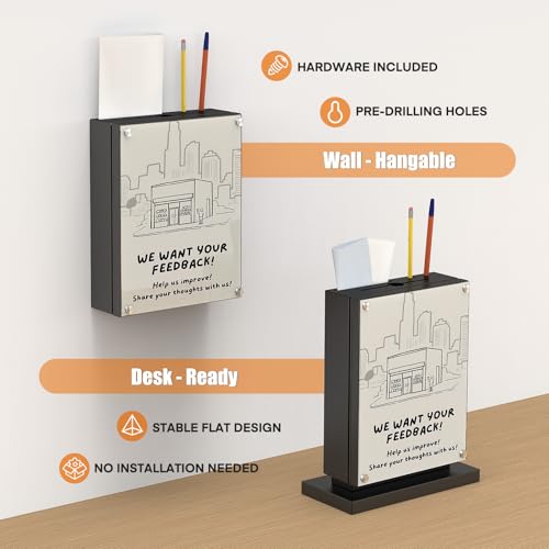 Image of Suggestion Box with Slot and Lock-Wall Mount Option, Metal Ballot Box with Acrylic Panel for Voting, Black Donation Case with Key Drop Slot and Safe Lock for Fundraising, Hotel and Office Use