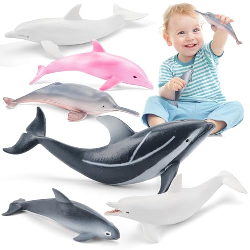 THINKBAY 6PCS 5" Realistic Dolphin Figurines Toy for Toddlers, Ocean