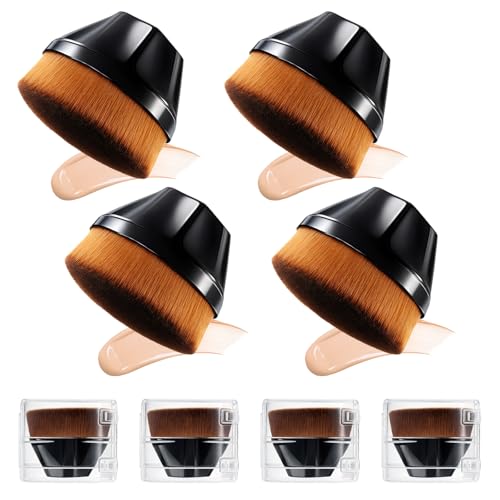 4 Pack Foundation Makeup Brush Flat Top, Hexagon Kabuki Foundation Brush Face Blush Brushes for Liquid, Cream or Flawless Powder Cosmetics