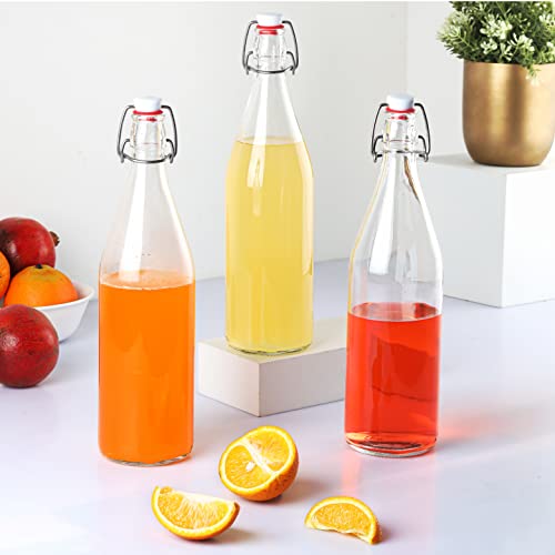 CELLO Aquaria Glass Water Bottle Set of 3, 1000ml Transparent | Freezer Safe & Leakproof Flip Cap | Stylish & Unique Design | Durable & Scratch Proof | Fridge Bottle for Juice, Milk & Cold Beverages