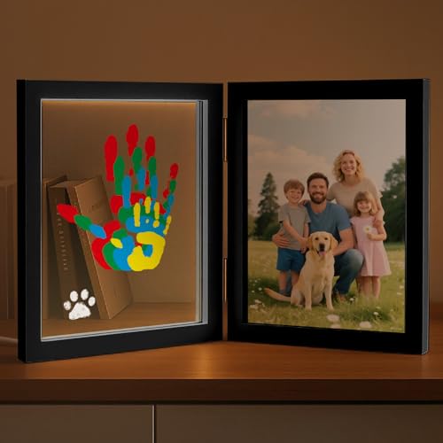 Image of Sortnic Family Handprint Kit with Light, 5 Non-Toxic Paints, Hand Prints Ornament Keepsake Frame for 4, DIY Craft Gift for New Parents & Mom & Baby, Grandparents, Mother's Day, Father's Day