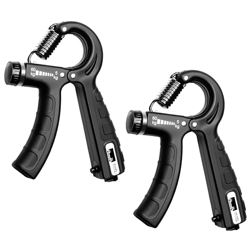 Monaeco 2 Packs Hand Grip Strengthener, Forearm Trainer Gripper for Strength with Adjustable Stress 5-60KGï¼ˆ11-132Lbsï¼‰,Hold Squeezer Exerciser for Low Arm, Finger, Plam & Wrist Power Reinforcer. (Black)