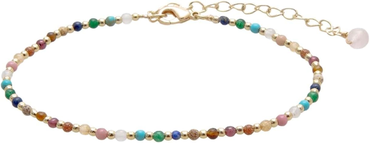 Lotus and Luna 2MM Master Healer Energy Chakra Healing Dainty Anklet Bracelet with Real Stones Jade, Pearl, Rose Quartz, Amethyst, Moonstone