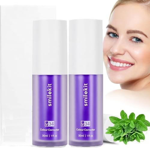 Purple Blanqueador dental V34,Blanqueamiento Dental Pasta de Dientes Morada,Pasta de Dientes Blanqueadora,Pasta Blanqueadora dientes,Corrector de Color dientes,Teeth Whitening de Viaje (2PCS)