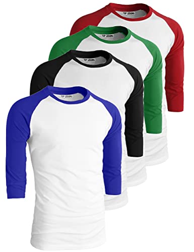 Top Legging Men's 4 Pack Regular Fit 3/4 Sleeve Baseball T-Shirt -Cotton Raglan Jersey S-5Xl Whred_Whgren_Whblk_Whrblu L #TOP17