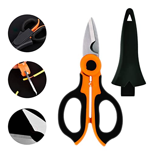 Tijeras Electricista de Acero Inoxidable 420 con Pelacables + Funda, 15.7cm largo, Hoja de 4.5cm, Mango Agarre Ergonómico Antideslizante, Alicate Preciso, Resistente y Duradero para Electricistas Cover