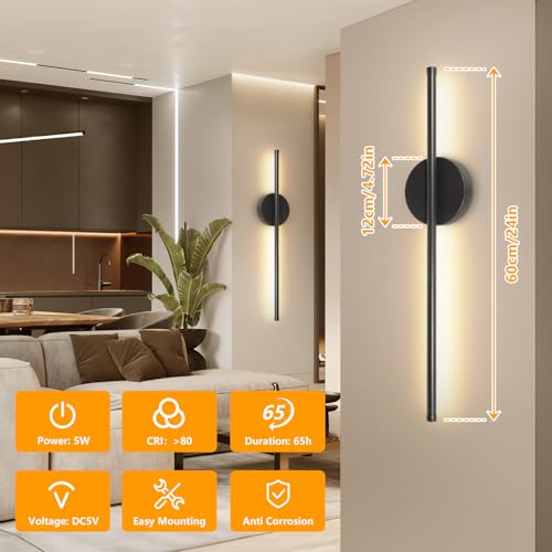 Aplique pared interior batería recargable con mando pack de 2 lamparas salon sin cable 5