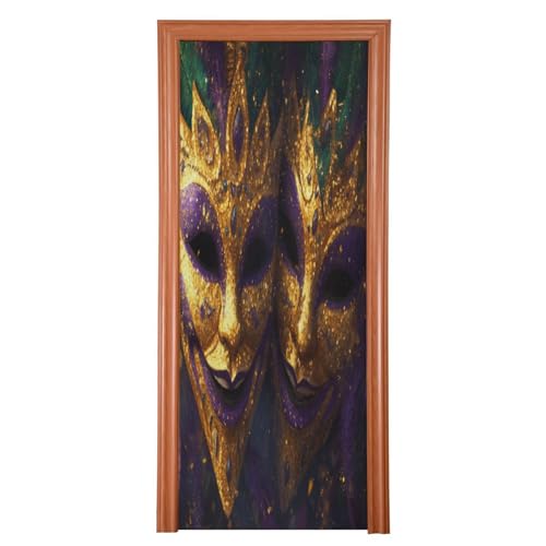 FLildon Mardi Gras Masquerade Mask Door Cover Decoration, Party Accessory Porch Decor for Festive Ornament Room Door Covers 35 x 79 Inch