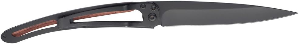 Deejo Ultra Lightweight Folding Pocket Knife with Belt Clip - Coral Wood Version 1.3 oz - Fine, Sharp Blade - Anchor Pattern - Black Titanium Coating Stainless Steel - Elegant and Modern Design