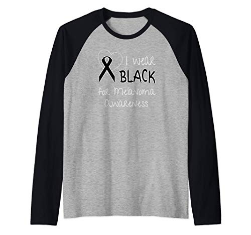 I Wear Black for Melanoma Awareness Ribbon Raglan Baseball Tee