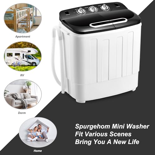 Spurgehom Portable Washing Machine,17.6lbs Mini Washing Machine Washer(11lbs)&Spiner(6.6lbs),Washer and Dryer Combo with Premium Metal Bucket for Apartments,Camping,College,RV,Black - Thumbnail 2