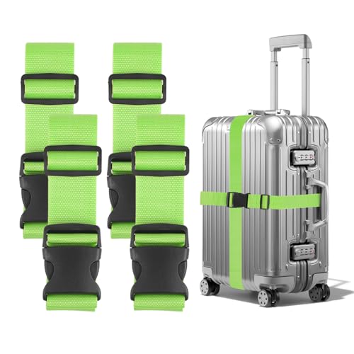 Lot de 4 Sangles de Valise - Sangle de Valise de Voyage, 200×5cm, Accessoires de Voyage, pour Sécuriser des Valises de 20 à 32 Pouces (Vert Fluorescent)