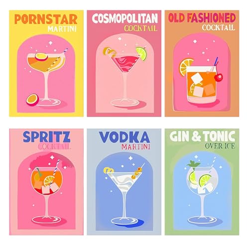 Aixxikum 6 Pièces Peinture Numero Adulte Cocktail, Kits de Peinture par Numero Toile avec Pinceaux...