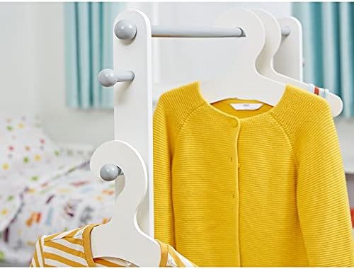 Liberty House Toys Kids Hanging Rail with Extra Storage, Kids Clothes Rail, Wooden Hanging Rail with Storage, Toddler, Kids Dress Up Rail, White and Grey