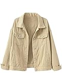 Locachy Women's Casual Denim Jacket Solid Color Basic Long Sleeve Jean Jacket Coat Khaki M