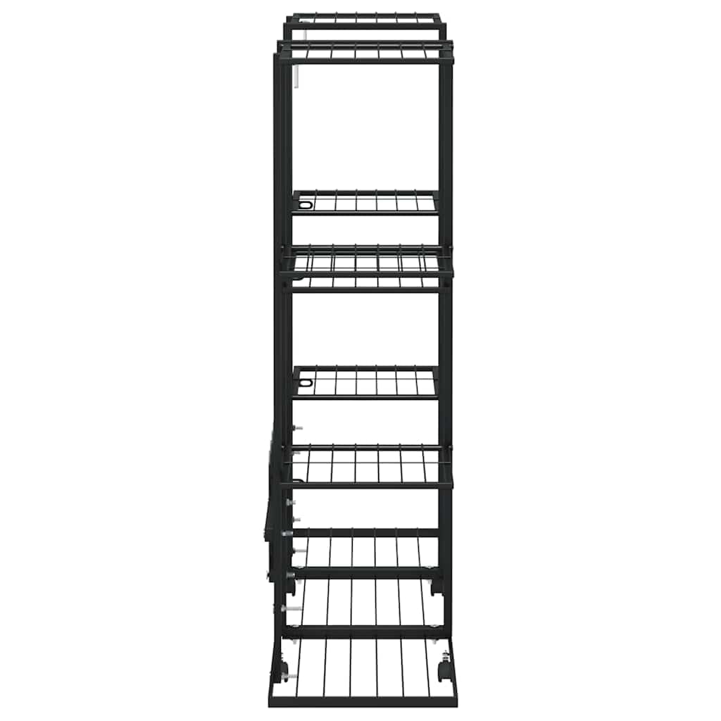 Ogrodnik z kołami 94,5x24,5x91,5 cm Czarne Żelazo | Żelazny stojak na rośliny, stabilny, ruchomy, do wnętrz