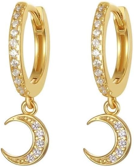 Generic 2Ct Round Cut Cubic Zirconia Moon Dangle Hoop Earring 14K Yellow Gold Plated 925 Sterling Silver