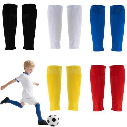 TiGog 5 Pares de Calcetines de Fútbol para Niños, Calcetines de Espinilleras Transpirables, Unisex Futbol Espinilleras Calcetines Para Principiantes Adolescentes Partidos De Fútbo (5 Colores)