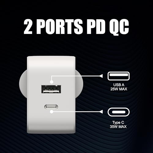 Image of DeperAI 35W Dual Port GaN III Fast Charger A+C - MFi Certified, PD3.0 & UFCS Support iPhone, iPad, Android Devices (White and Grey)