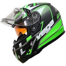 خوذة Vega V-Star Snowmobile مع درع كهربائي ساخن ودرع منسدلة من الكهرمان ، باللون الأخضر ، كبير