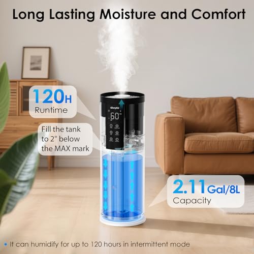 Humidifiers for Large Room 550 ft² - GloryAir 8L Cool Mist Humidifier for Bedroom Home Plants Baby, Top Fill, 120H Runtime, 4 Mist Spray Levels, 7-Color Light, 35dB Quiet Humidifier by GloryAir - Image 2