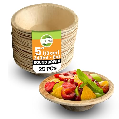 Raj Palm Leaf Round Bowls 5 (13cm) | 25 Pack | Eco Compostable Bowl