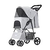 LJFLI Pet Stroller for Medium Dogs Small Dogs 4 Wheel One-Key Travel Folding Bike Old Dog Sick Dog Disabled Dog Go Out for a Walk Outdoor Travel Within 30 kg,Gray
