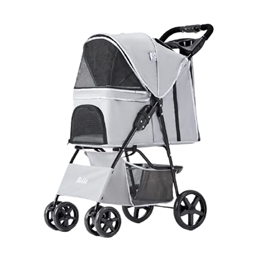 LJFLI Pet Stroller for Medium Dogs Small Dogs 4 Wheel One-Key Travel Folding Bike Old Dog Sick Dog Disabled Dog Go Out for a Walk Outdoor Travel Within 30 kg,Gray