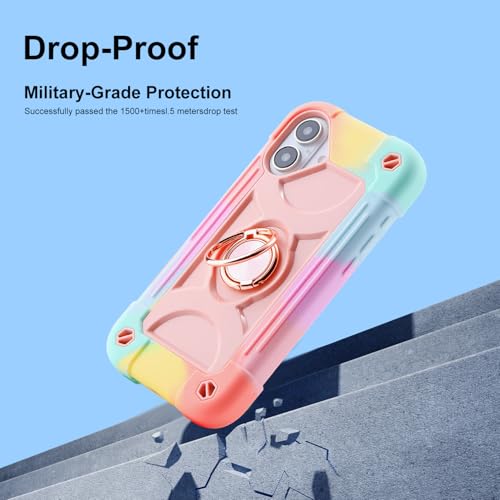 Image of MARKILL Compatible with iPhone Case with Ring Stand, Military Grade Drop Protection Full Body Rugged Heavy Duty Protective Durable Cover iPhone. (Rainbow Pink, iPhone 16 Plus 6.7 inch)