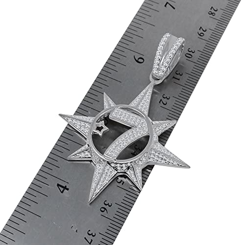 Real Genuine Sterling Silver Five Percenter 2.00 Cwt. Simulated Diamond 14K Gold On Allah Five-Percent Nation Pendant Muslim Charm Chain Neckless Set (White Gold Finish)3