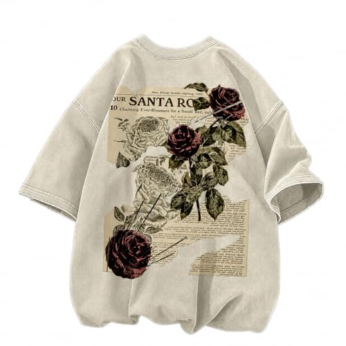 Dynict Unisex Y2k T-Shirt Rose Letter Print Oversized Graphic Tees