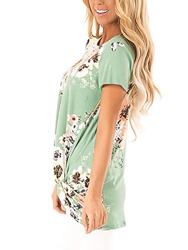 Womens Floral Tunic Tops For Leggings Summer Short Sleeve Casual Shirts Green L #TOP1