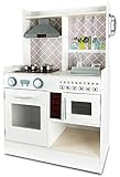 Cocina hecha de los tablones de densidad media de 10 mm y algunos elementos de vidrio acrílico (puerta de microondas y horno).