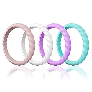 Egnaro Silicone Wedding Ring for Women, Thin and Stackable Rubber Wedding Bands,Women Twist Braided Band Rings,Size 4-8,Comfortable fit,No-Toxic,Skin Safe