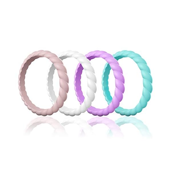 Egnaro Silicone Wedding Ring for Women, Thin and Stackable Rubber Wedding Bands,Women Twist Braided Band Rings,Size 4-8,Comfortable fit,No-Toxic,Skin Safe
