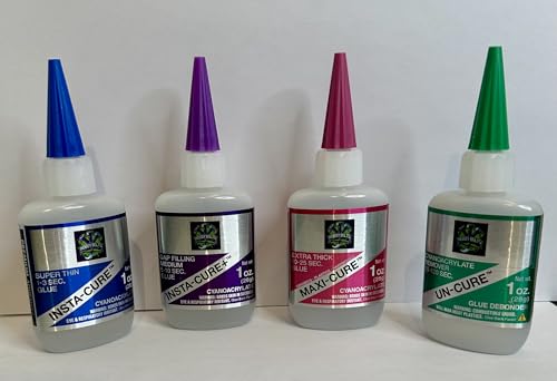 Hobby Bolts, Bob Smith Professional Cyanoacrylate Glue Kit, 1 oz Bottles, Super Thin, Medium, Extra Thick, and Debonder Set. BSi